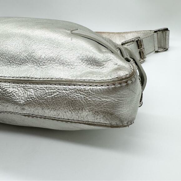 Michael Kors Metallic Silver Buckle Accent Hobo Shoulder Bag - Medium Size - Picture 10 of 13